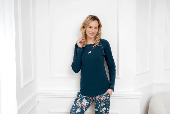 Hariet Piżama Damska długi rękaw, długie spodnie Italian Fashion- morski/druk