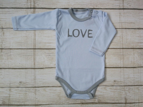 "Love" Body z długim rękawem Terjan - niebieski