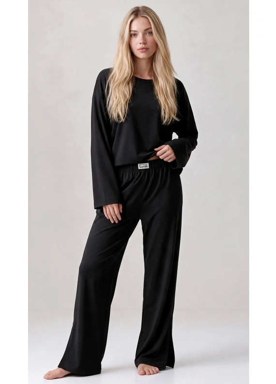 Piżama damska Luna 1312 100% bawełna oversize szerokie spodnie homewear- czarny