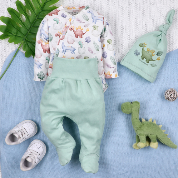 ABN-5573 Dino Explorer Półśpiochy niemowlęce Nini miętowy | Bawełna organiczna, wygodny krój