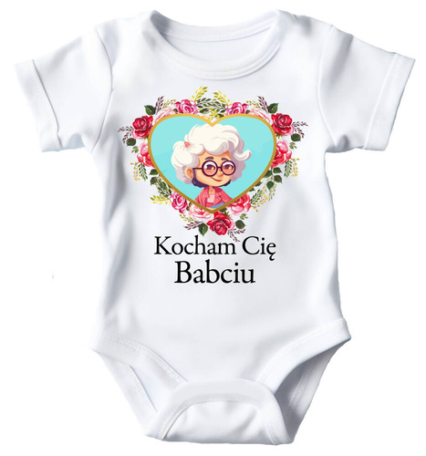 "Fajną babcię mam razem z dziadkiem o nią dbam" Moocha body krótki rękaw biały