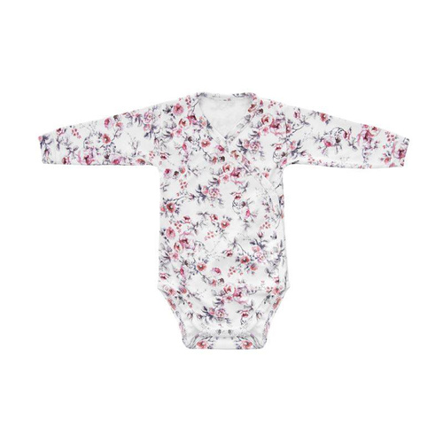 "Rose" Body rozpinane z długim rękawem dla dziewczynki Terjan - white rose