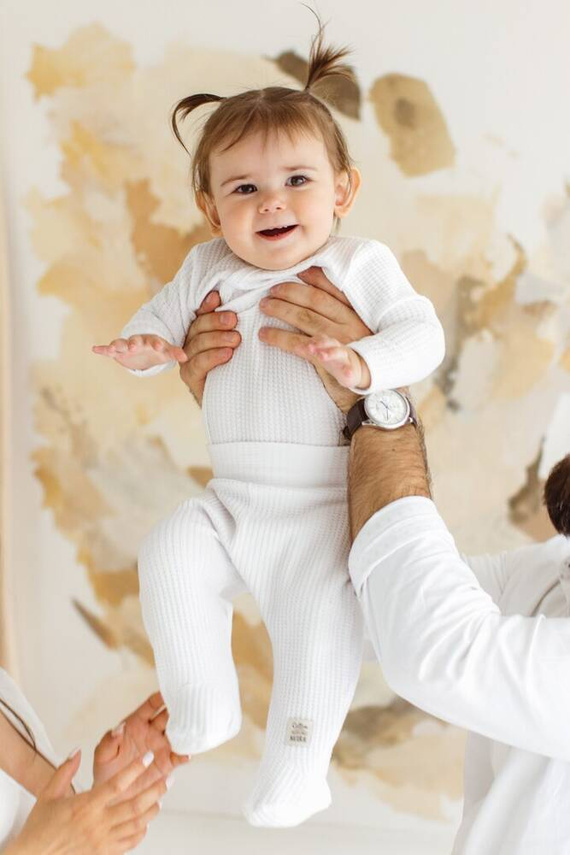 "Natural Waffel" Makoma Body dzidziuś z długim rękawem white