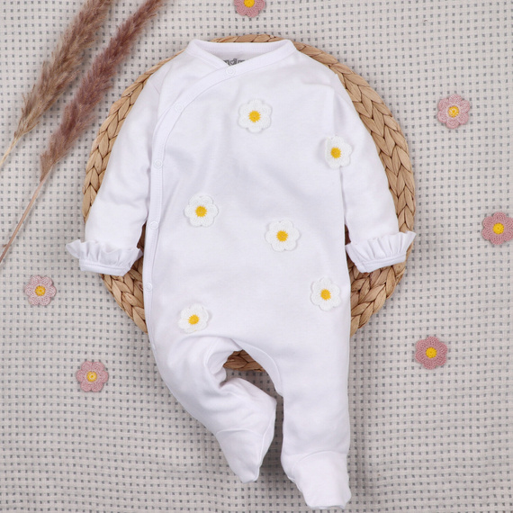 NINI LITTLE FLOWERS pajac niemowlęcy 100% bawełna organiczna z haftem ABN-5758/BIA