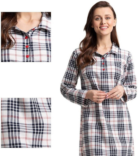 157 Koszula nocna z długim rękawem Luna - biały granatowy