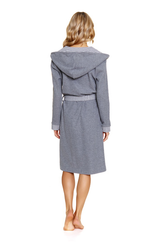 7229 Szlafrok damski Doctor Nap – bawełna, kaptur, eleganckie wykończenia - dark grey