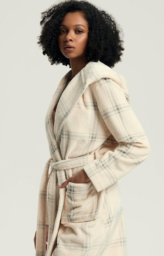 43596 Danna Szlafrok damski Henderson white – z kapturem, w kratkę