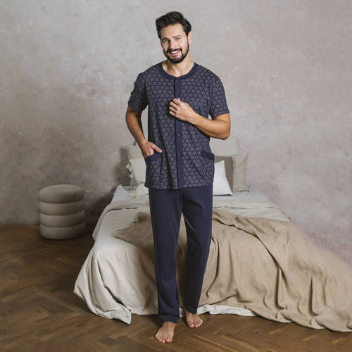 Ricardo Piżama Męska krótki rękaw, długie spodnie Italian Fashion - granatowy