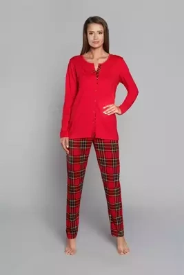 Zorza piżama damska długi rękaw, spodnie Italian Fashion - czerwony/druk