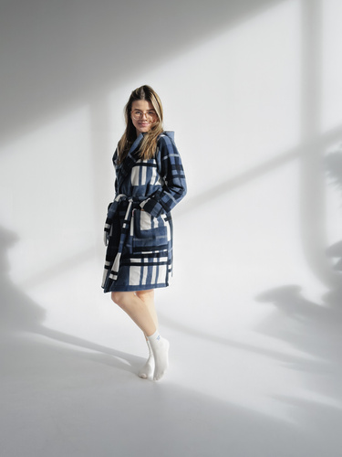 031 Kocyk Szlafrok De Lafense – ciepły polarowy szlafrok damski Super Cozy, niebieski