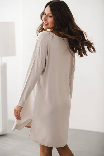 Moon bambusowa koszula nocna ciążowa i do karmienia długi rękaw Milk&Love jasny beż