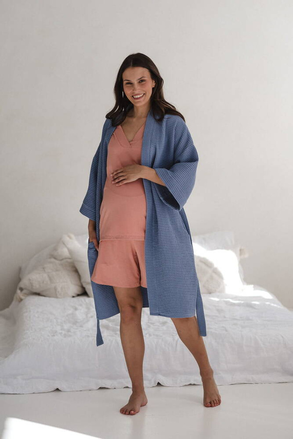 Moon bambusowe spodnie od piżamy ciążowej krótkie Milk&Love herbaciana róża