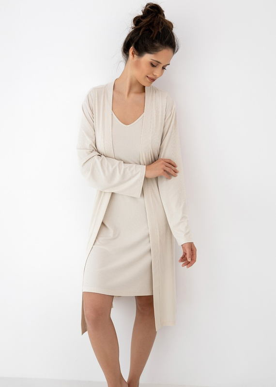 Komplet Julienne Sensis beżowy – koszula + szlafrok z wiskozy