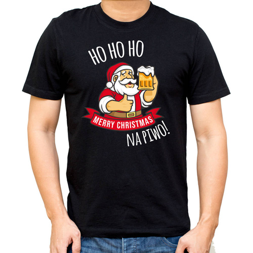 "HO HO HO Na Piwo!" Moocha koszulka męska świąteczna czarny 