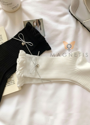 Skarpety damskie Magnetis CC-251103 bawełna kokardka komfort white