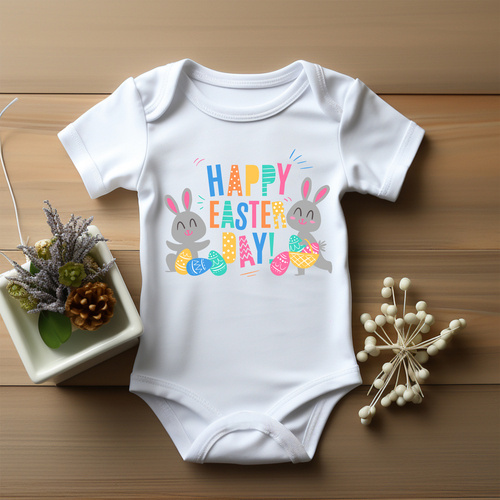 "Wielkanoc Happpy Easter 2024" Moocha body krótki rękaw biały