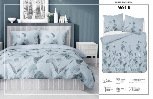 4691 B Pościel bawełniana kwiaty Detexpol błękitny