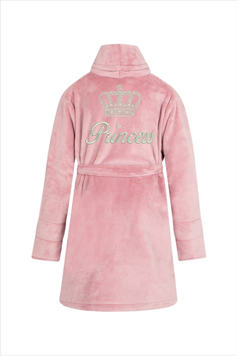 Princess + korona Szlafrok dziecięcy polarowy ByShelly - brudny róż/srebrny