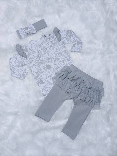 Kotki Bambarillo Body z długim rękawem biały-szary