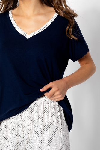 Cindy piżama damska Momenti Per Me lila-navy ecru