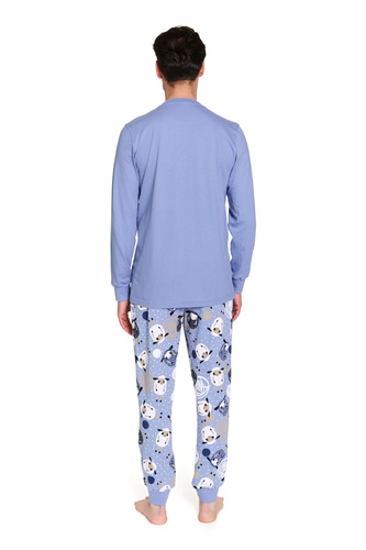 7347 Piżama męska Doctor Nap – 100% bawełna, niebieska z nadrukiem - sheep