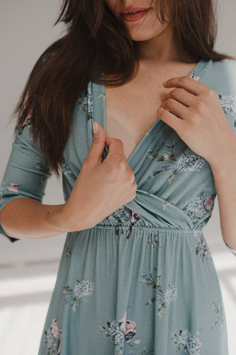 Two Ways MIDI Milk&Love Sukienka ciążowa i do karmienia eukaliptus w hortensje