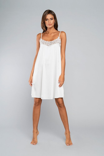 Dotyk koszula nocna wąskie ramiączko, krótka Italia Fashion - ecru