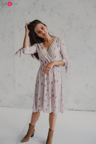 Two Ways MIDI Milk&Love Sukienka ciążowa i do karmienia granatowa w listki