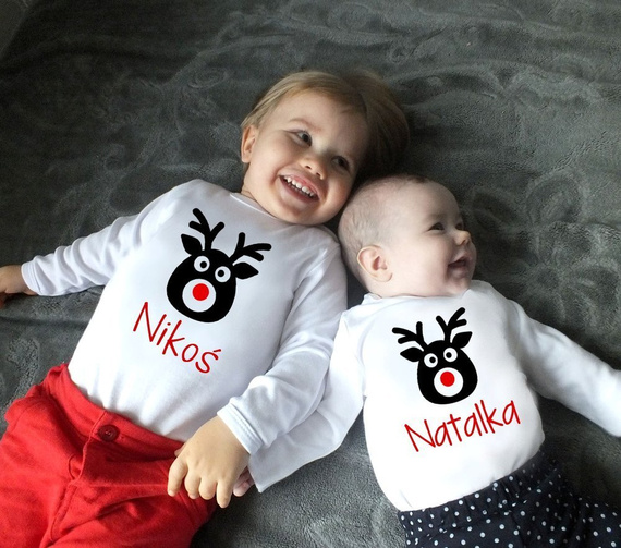 Body długi rękaw " Reniferem z imieniem" Moocha biały