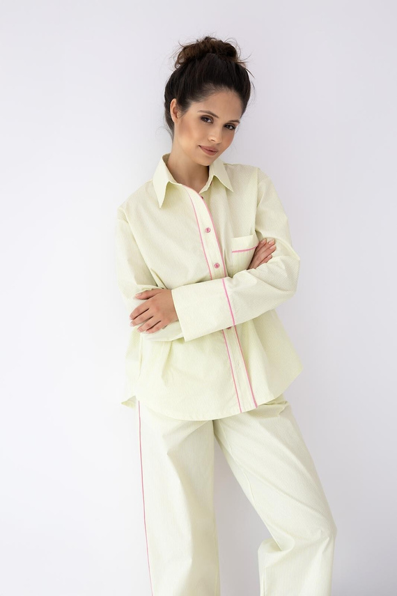 Piżama damska Sensis Raven limonkowa – bawełniana, koszula + spodnie