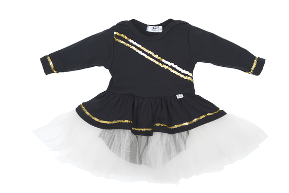 114C Little Star Sukienko-body długi rękaw Marija - czarny/złoty