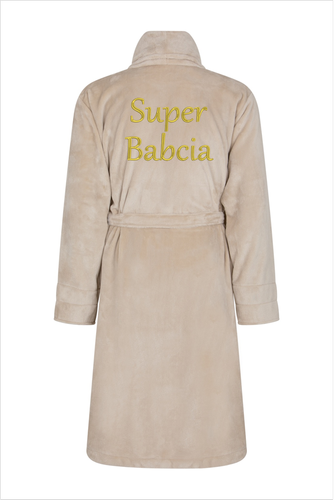 Super Babcia Szlafrok damski polarowy ByShelly - beżowy/złoty