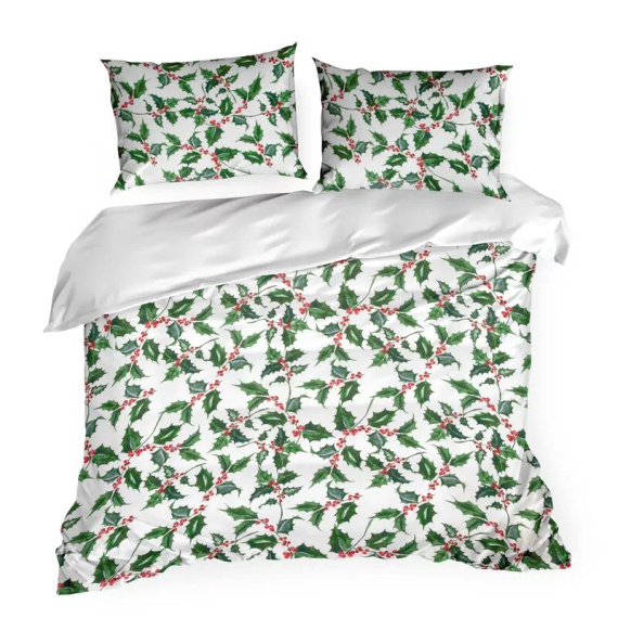 Tori Pościel świąteczna liście z mikrowłókna Eurofirany zielony