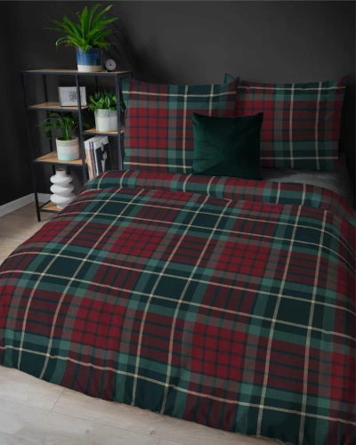 5623 A Magia Świąt Pościel flanelowa świąteczna Detexpol krata czerwono-zielona– bawełna 100%, 160 g/m², zamek, OEKO-TEX®