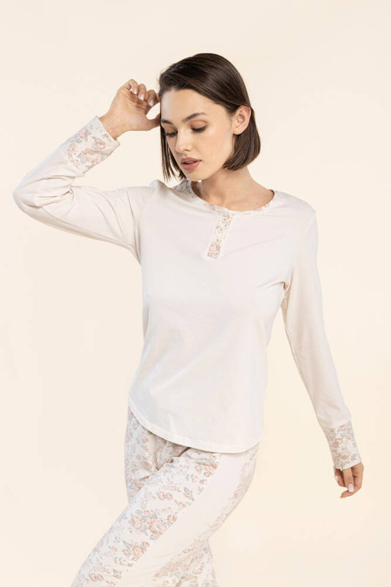 3 Piżama damska Bonamera beżowy kwiaty