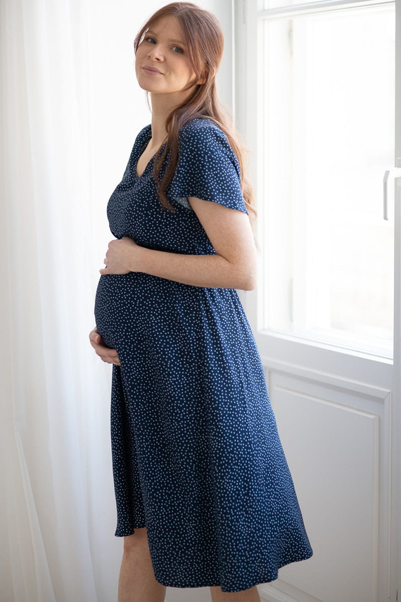 Lovely Dress Midi Milk&Love sukienka ciążowa i do karmienia granatowa w groszki