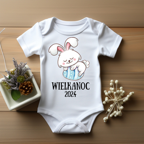 "Wielkanoc z króliczkiem dla chłopca" Moocha body krótki rękaw biały