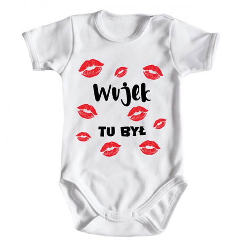 "WUJEK tu był"  Moocha Body niemowlęce krótki rękaw biały