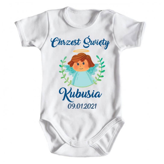 "Chrzest dla chłopca z imieniem" Moocha body krótki rękaw biały