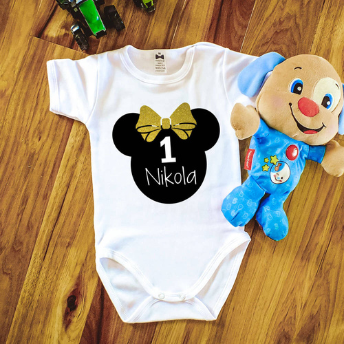 Body krótki rękaw " 1 urodziny roczek" Moocha złoty 