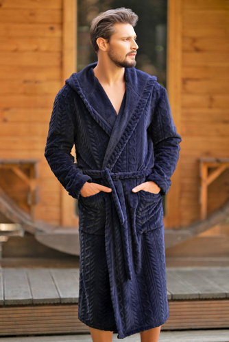 Zygmunt Szlafrok męski z kapturem Italian Fashion- granatowy 