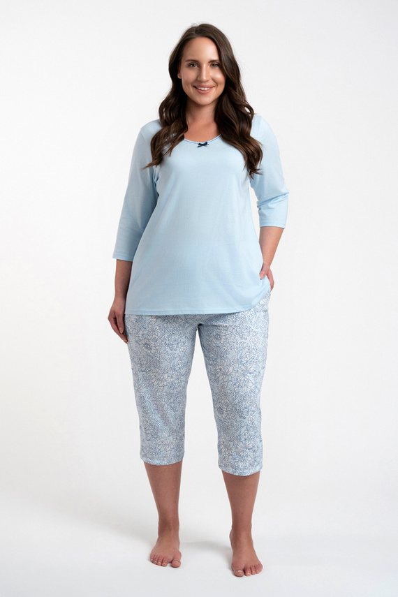 Salli Piżama Damska 3/4 rękaw i 3/4 spodnie Italian Fashion -niebieski/druk