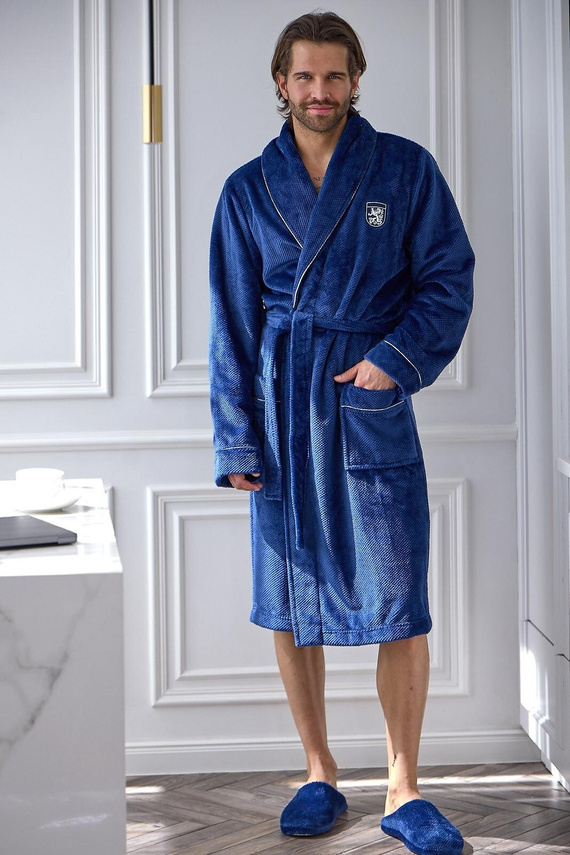 L&L 2661 Elegant Szlafrok Męski Klasyczny Szalowy Kołnierz Miękki navy