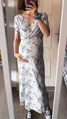 Sukienka do karmienia Two Ways LONG krótki rękaw Milk&Love miętowa w magnolie i ptaki