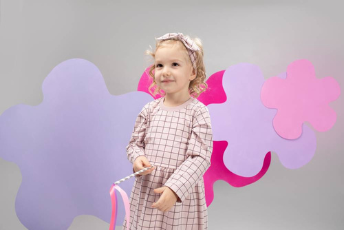 Romantic Pinokio Sukienka, długi rękaw - róż druk