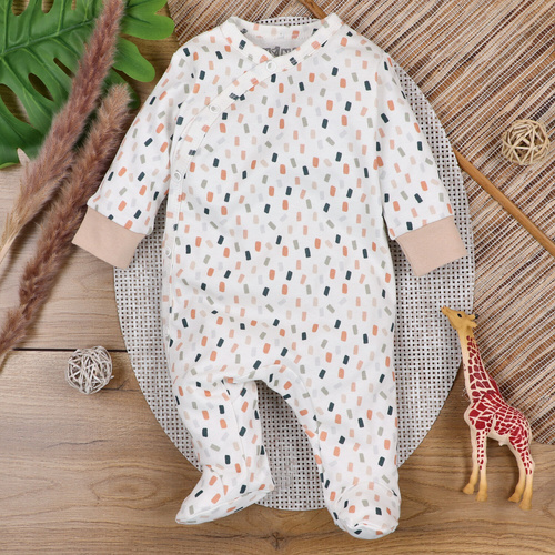 ABN-5327/KRE Pajacyk zapinany kopertowo z bawełny organicznej Nini kremowy