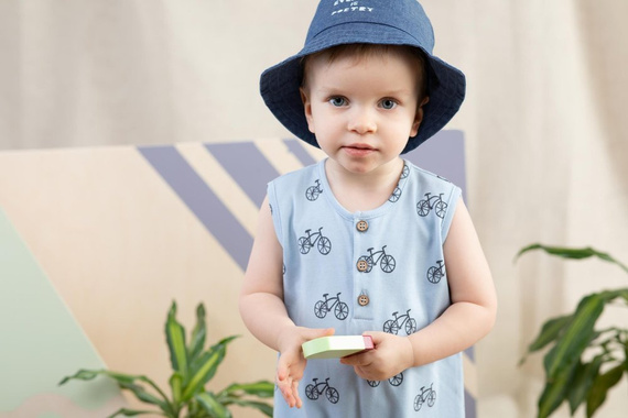 Summer Time Pinokio Rampers na ramiączkach - niebieski druk