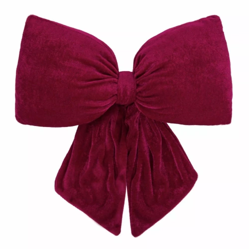 Poduszka świąteczna Kokarda Spod Igły i Nitki – bordowa poduszka z weluru velvet, certyfikat Oeko-Tex