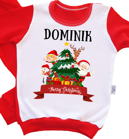 "MERRY CHRISTMAS" Moocha Piżamka świąteczna dla dzieci z imieniem czerwony