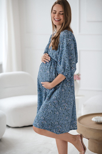 Milk Sun Sukienka ciążowa i do karmienia Milk&Love niebieska w kwiatuszki